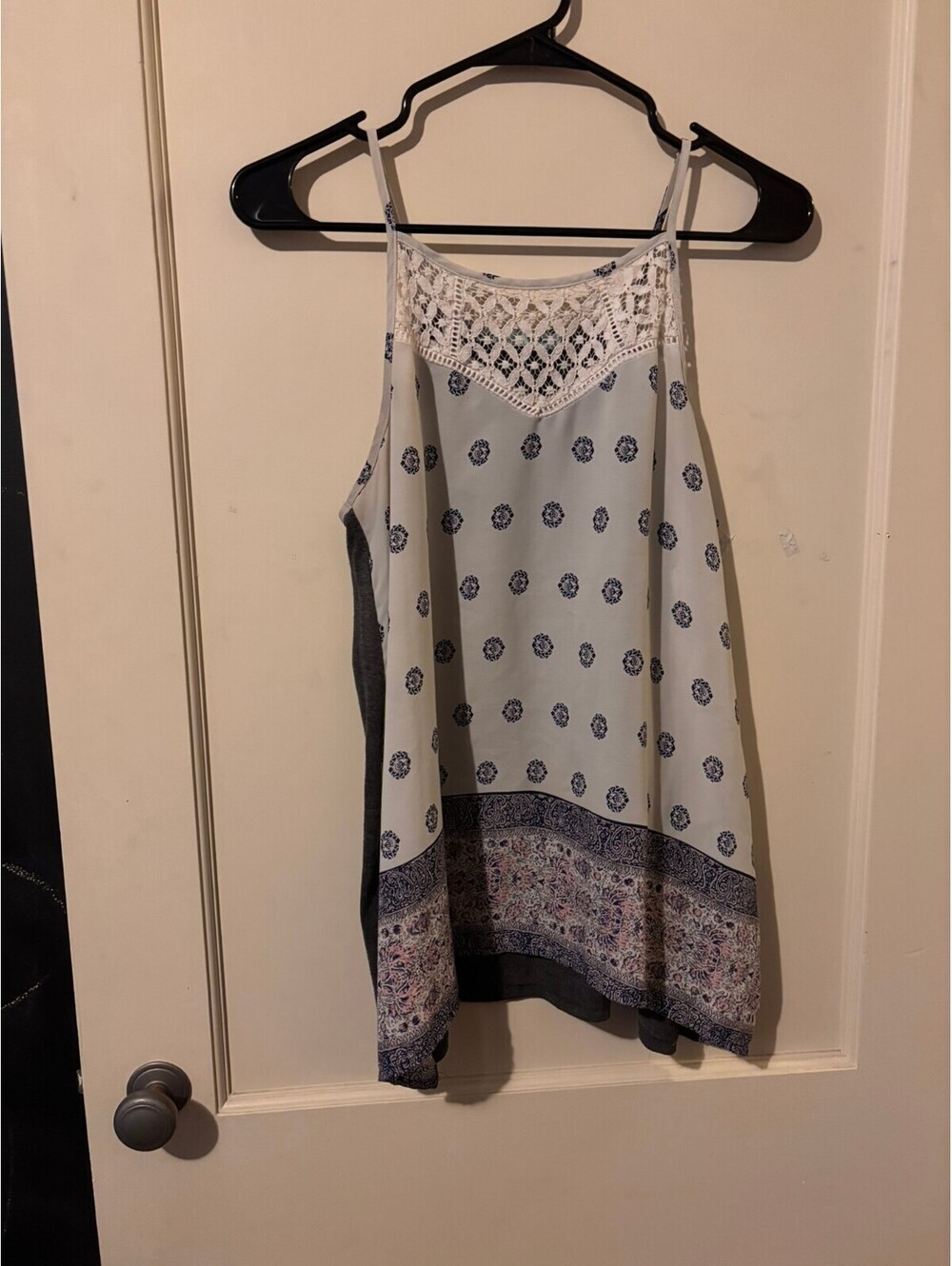 Maurices white printed lace trim cami tank Medium